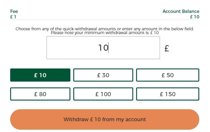 Withdrawing £10 from Mr Green account