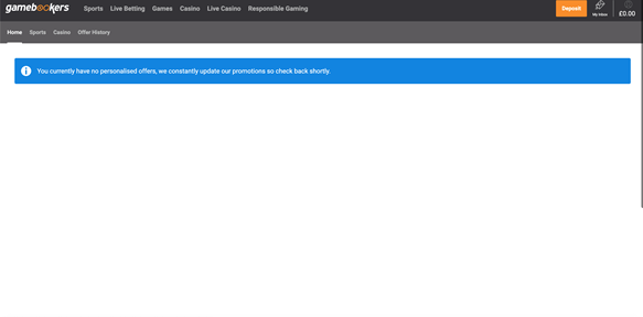 gamebookers no offer message