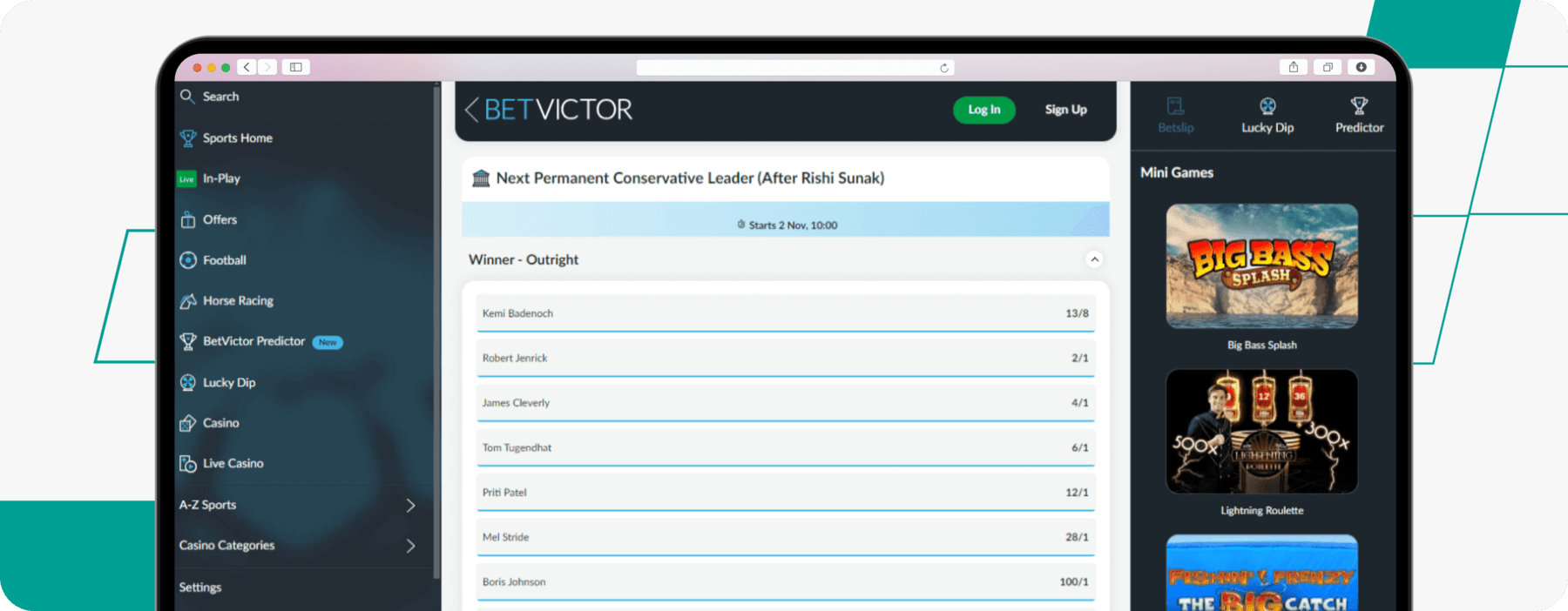 desktop Screenshot of BetVictor Politics Page