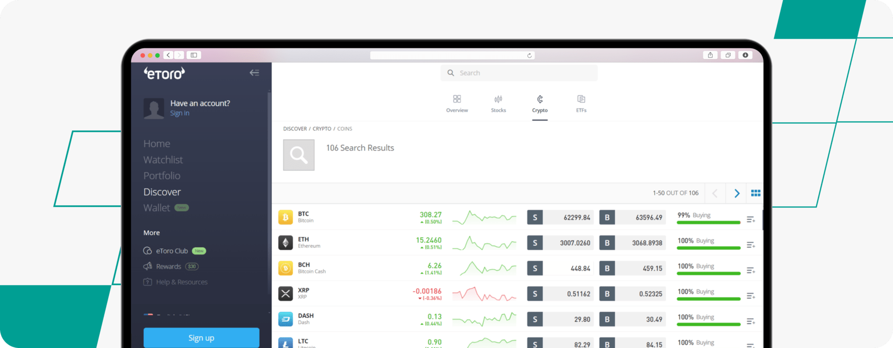 screenshot of etoro crypto exchange