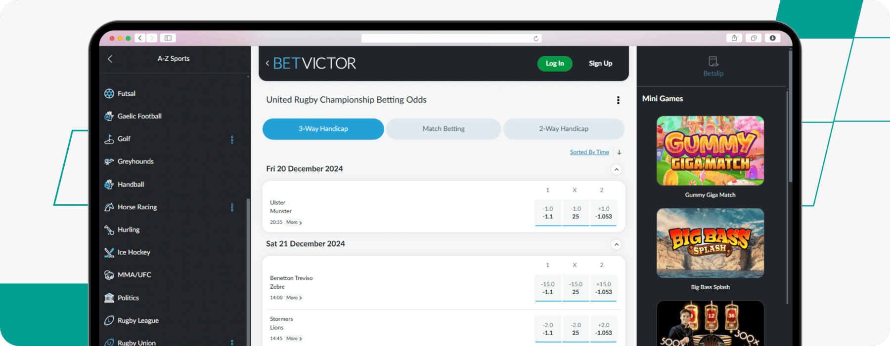 screenshot of betvictor's rugby betting odds