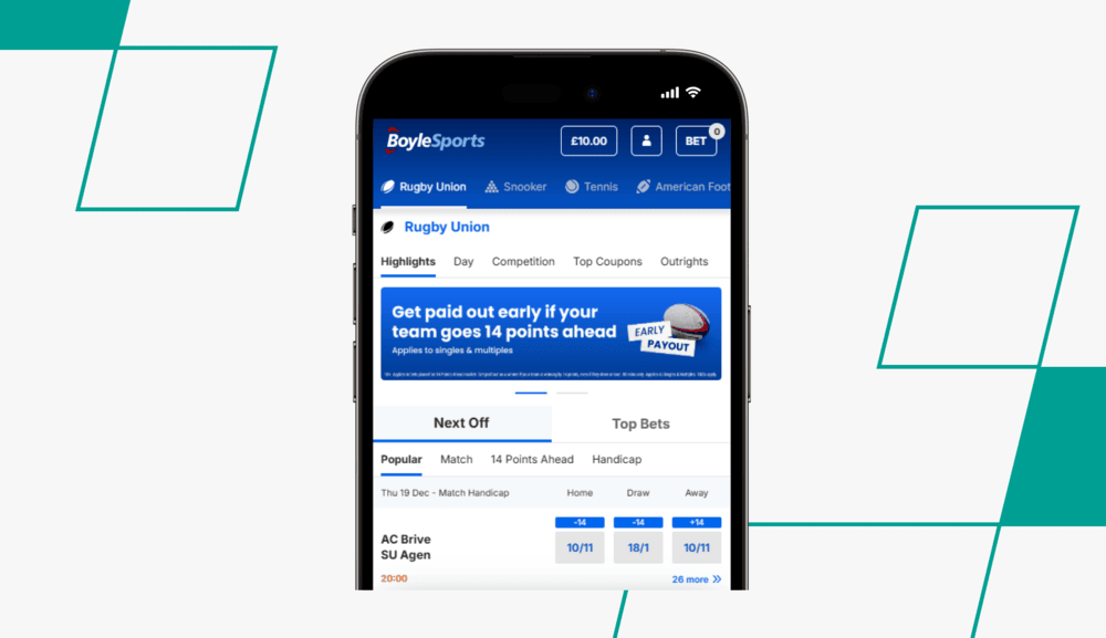 screenshot of boylesports' rugby markets