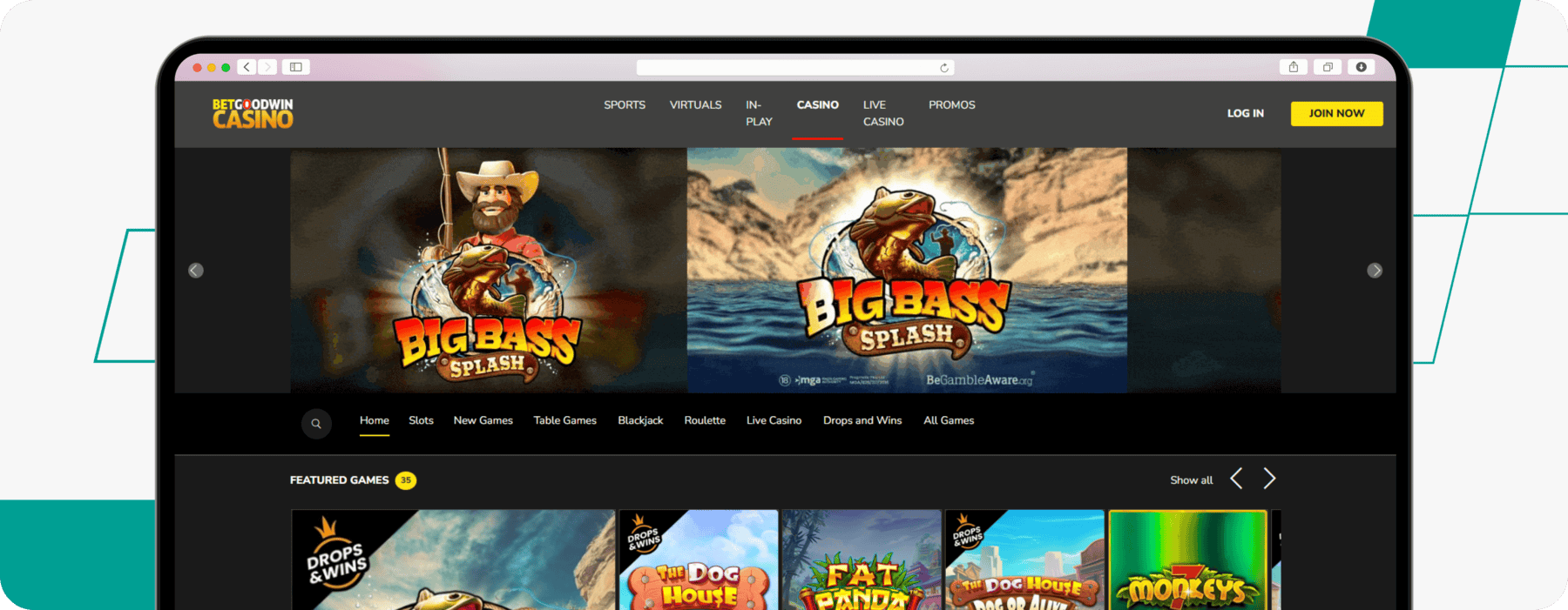 screenshot of betgoodwin's casino homepage