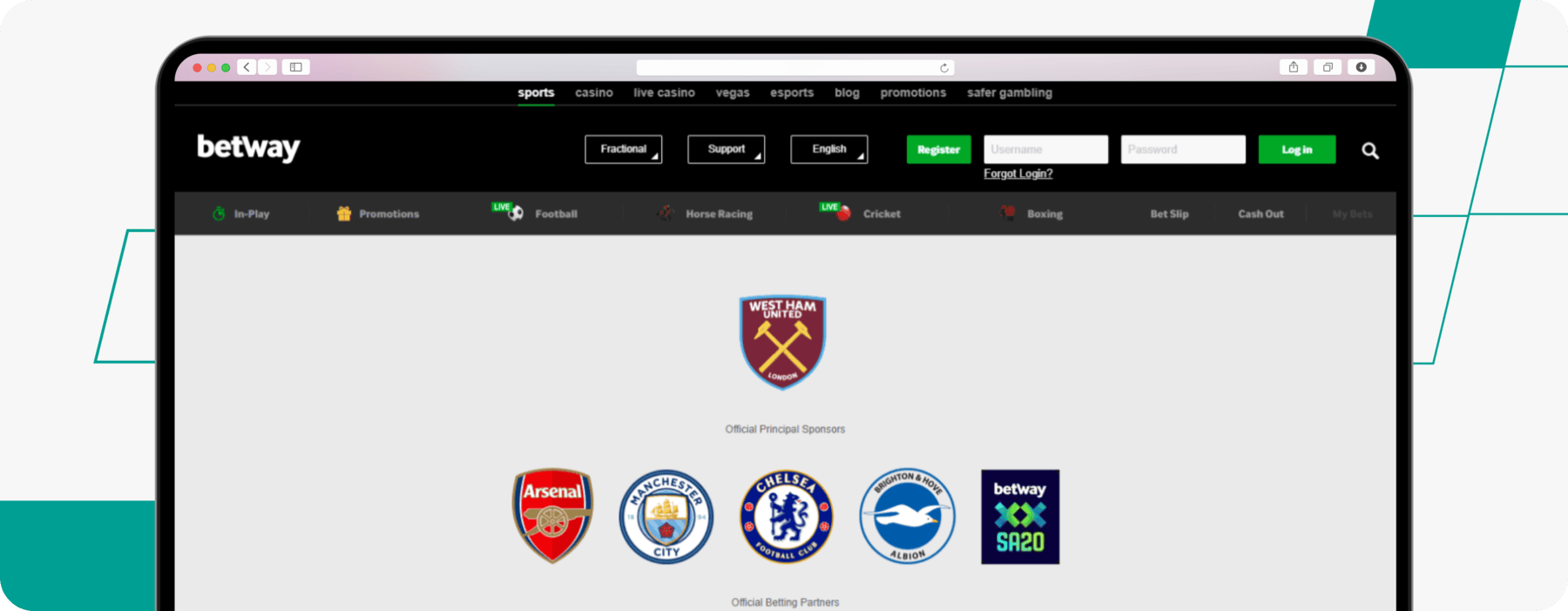 screenshot of betway partnerships