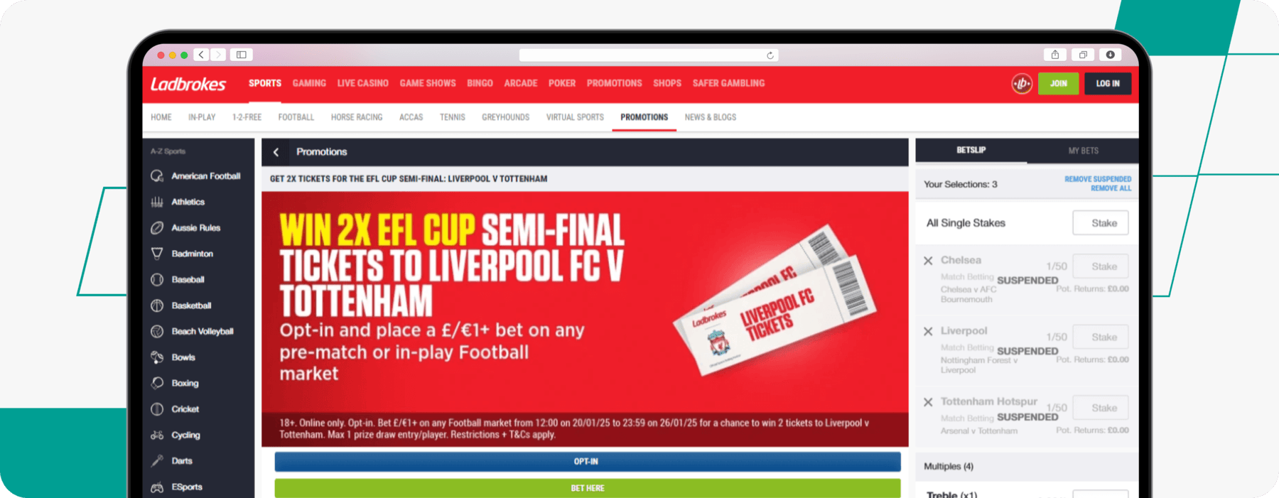 screenshot of ladbrokes liverpool tickets promotion