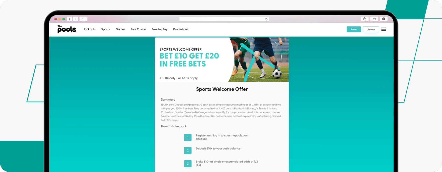 screenshot of the pools sports welcome offer